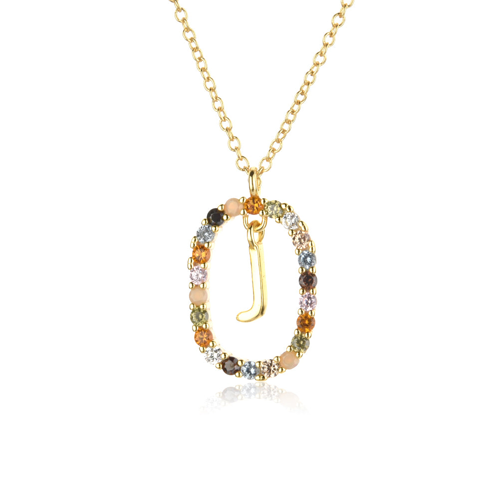 Colorful Rainbow Semi-precious Stone Crystal Clavicle Chain With Zirconium Letters