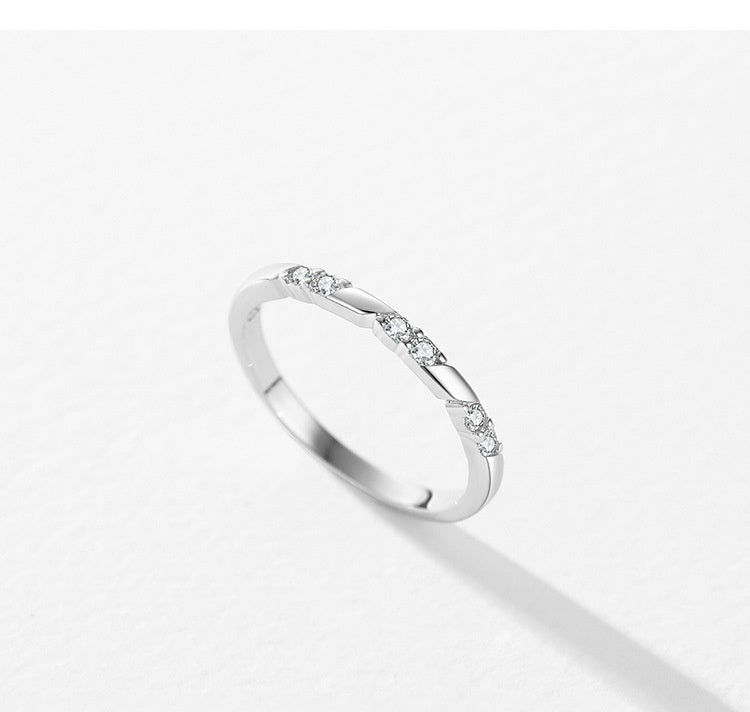 S925 Sterling Silver Geometric Design Zircon Ring