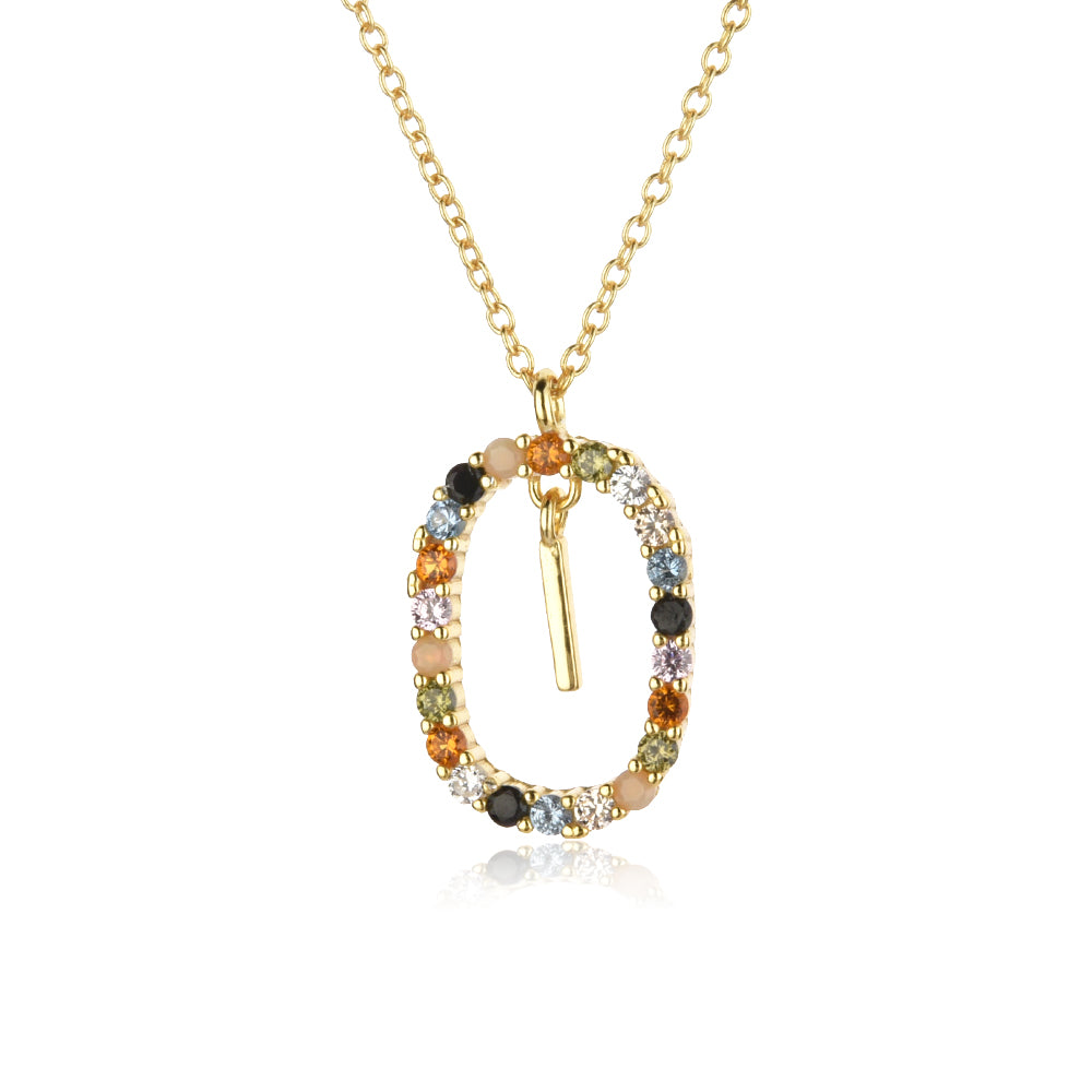 Colorful Rainbow Semi-precious Stone Crystal Clavicle Chain With Zirconium Letters