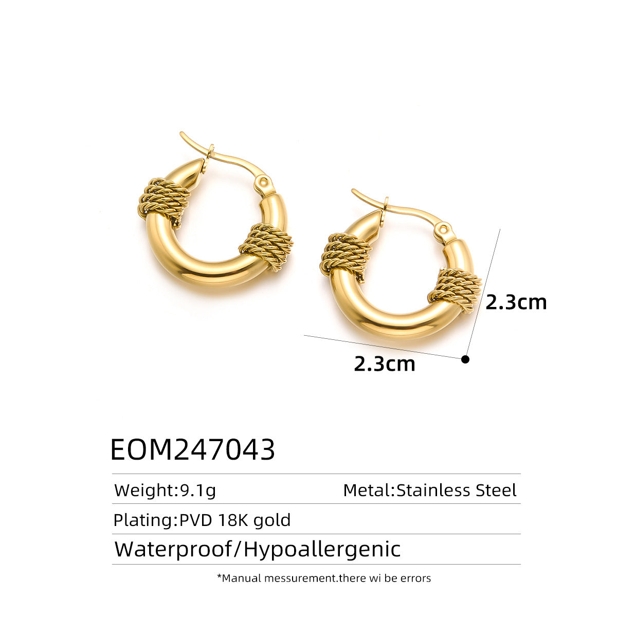 Non-fading Titanium Steel Hemp Rope Earrings