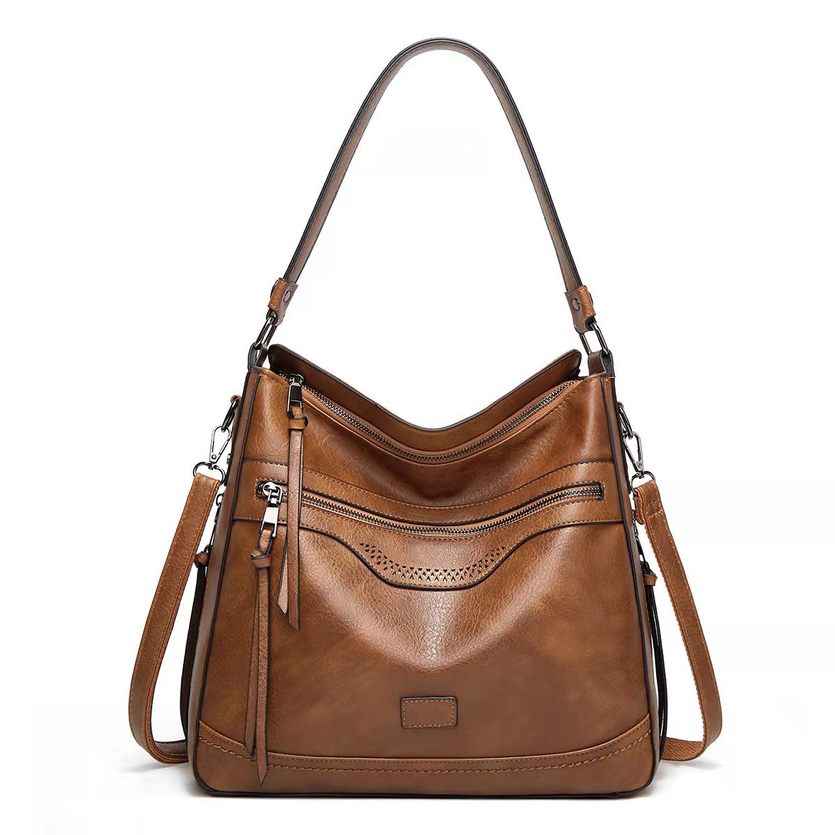 Soft Leather Women's Tote Vintage Multi-pocket Shoulder Bag
