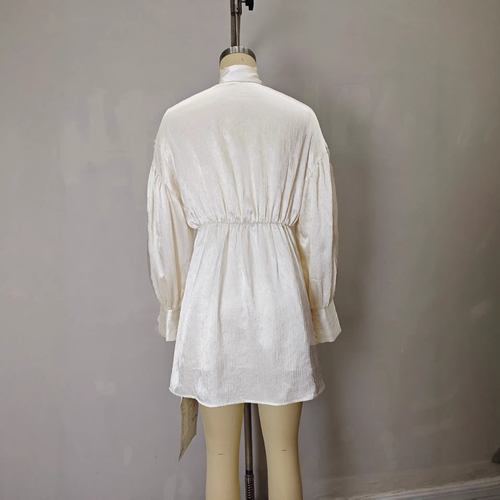 Elegant Satin Shirt Dress For Women SpringSummer Style With Puffed Sleeves Loose Fit Slimming Chic Short Design