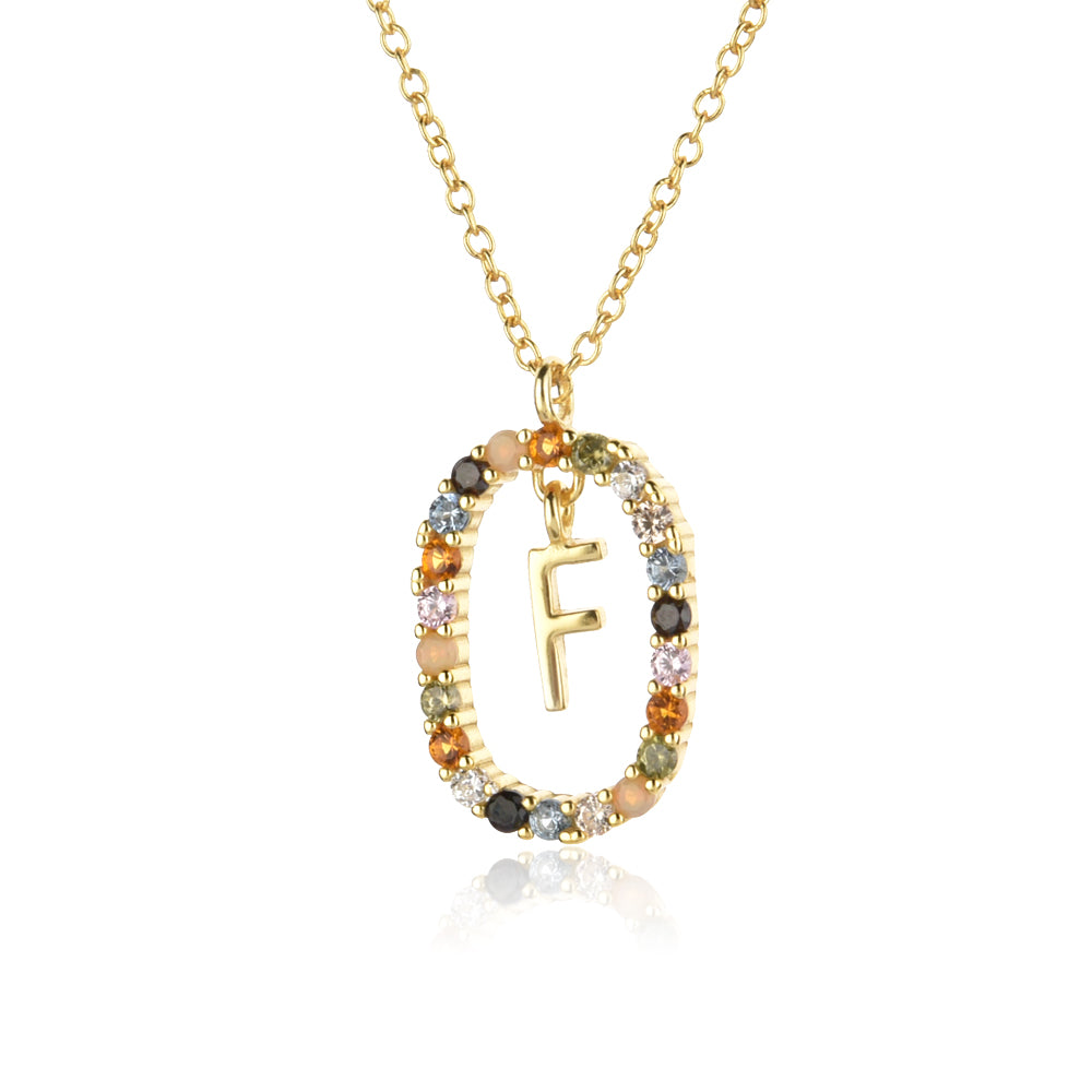 Colorful Rainbow Semi-precious Stone Crystal Clavicle Chain With Zirconium Letters