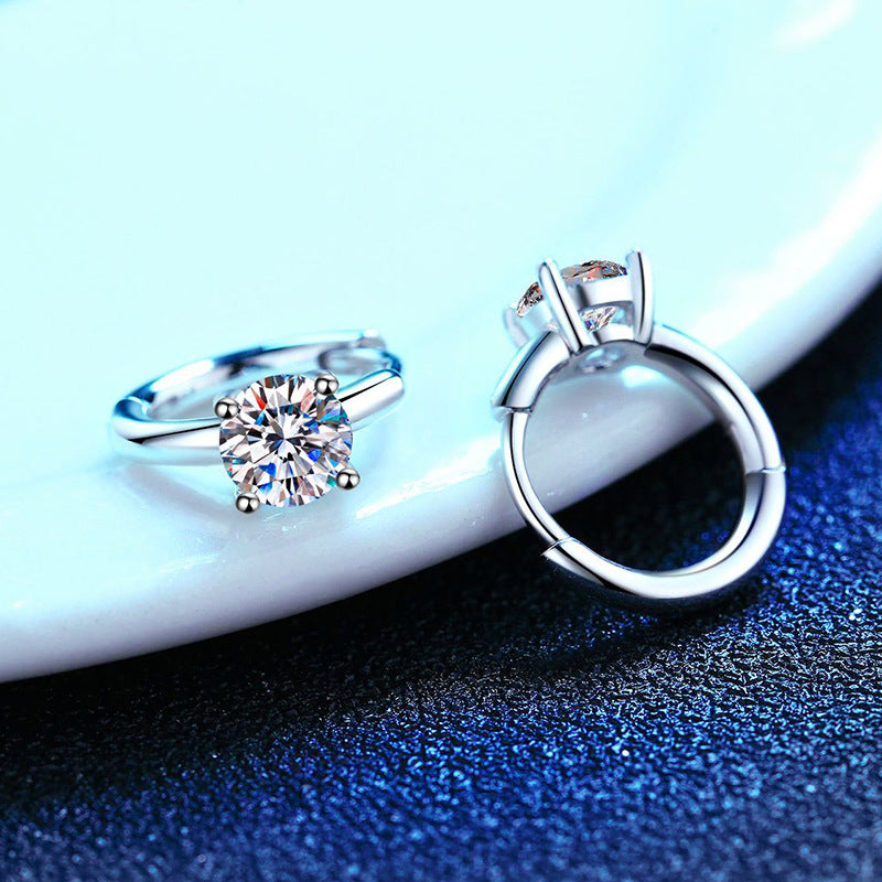 S925 Sterling Silver Stud Earrings Plated PT950 Moissanite Women's High-end Classic Four-claw D Color 50 Points