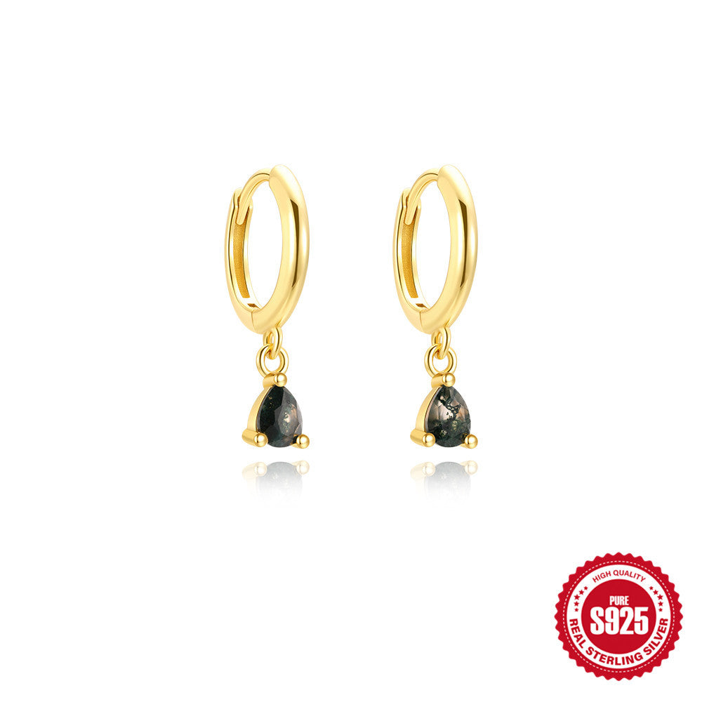 S925 Sterling Silver Natural Stone Agate Lapis Lazuli Temperament Earrings