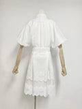 V-neck Puff Sleeve Single Breasted Belt Waist Trimming Short Dress Women