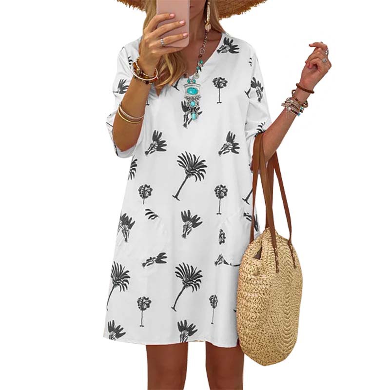 Short Sleeve Fashion Digital Printing Loose Dress Long Dress Women