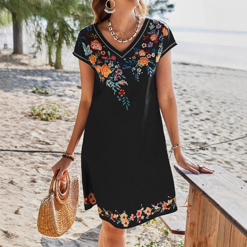 Slim-fit Short-sleeved Round Neck Dress Women