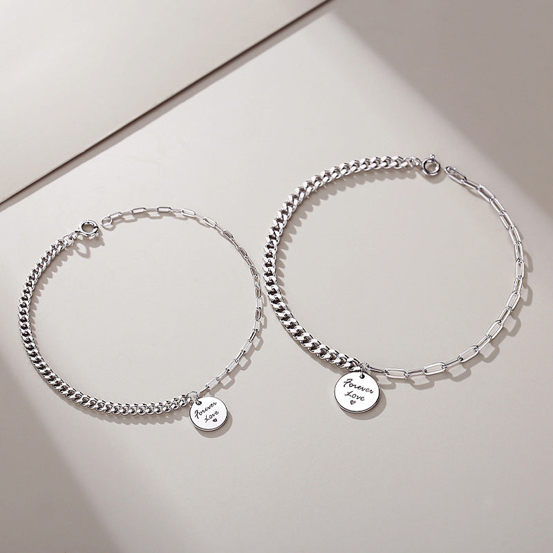 Round Couple Bracelet Female Sterling Silver Hip-hop Style Bracelet Japan And South Korea Wild Personality Jewelry Tanabata Gift