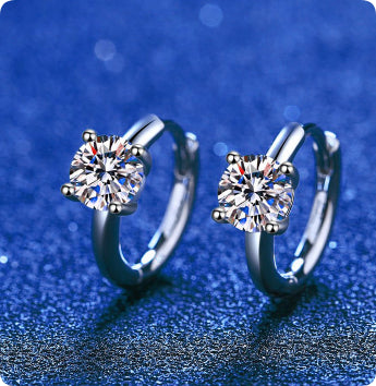 S925 Sterling Silver Stud Earrings Plated PT950 Moissanite Women's High-end Classic Four-claw D Color 50 Points
